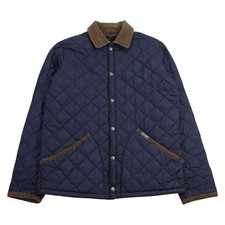 Giacca Penfield Uomo Large L Blu Navy Nylon Diamante Trapuntata Cappotto Collo Cordoncino