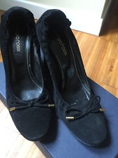 Sergio Rossi scarpa punta Tonda Fiocco tacco alto quadrato in Camoscio Nero 38.5