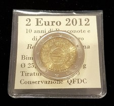 2 EURO 2012 ITALIA 10 anni di banconote e monete in Euro