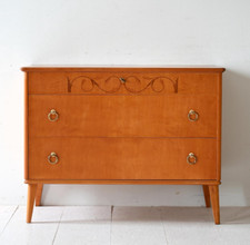 MidCentury Cassettiera  in rovere e radica, design scandinavo vintage, 40s