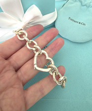 Bracciale Tiffany & Co. Grandi Link Chiusura Cuore Aperto 8,5" Argento XL LARGE.