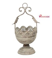 CACHEPOT Porta vaso alzata tonda ferro coppa grigio anticato shabby h37