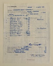 11/04/65 CAGLIARI vs FIORENTINA Distinta spogliatoio autografo cap. ENZO ROBOTTI
