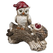 Figura Decorativa Gufo In Inverno Con Riccio Su Ramo H. 14cm Formano W25