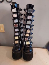 Stivali al ginocchio Demonia Swing 815 NERI platform PUNK GOTH CULT donna taglia 7 fibbie