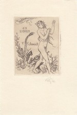 Exlibris Ex Acquaforte Jaroslav Vodrazka 1894-1984 Atto Nudo Femminile Serpente