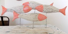 Decorazione scultura Pesci rosa bianchi cm50x26 mare arredo marino piranha pesce