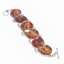 Regalo Donna Catena Bracciale Regolabile Argento 925 Ammonite Naturale Fossile