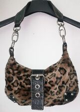 borsa da donna maculata nero e marrone con doppia zip di chiusura e borchia