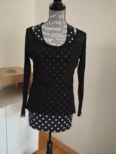 maglia donna lunga a pois con inserto trasparente moda fashion tg. L vintage
