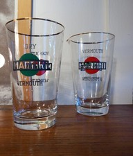 Set Bicchieri Da Cocktail dosatore MARTINI VERMOUTH vetro Soffiato Anni 60 Cm 15