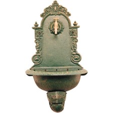 FONTANA DA GIARDINO IN GHISA A PARETE PANTHEON RUBINETTO OTTONE 3/4" VERDE