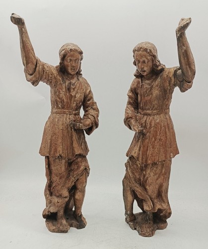 Antica coppia sculture - coppia, legno