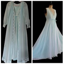 Camicia da notte vintage Cahill verde menta full sweep nylon chiffon e peignoir