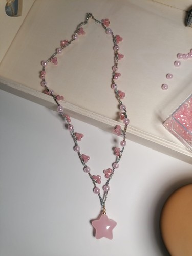 Collana rosa all uncinetto - collana,