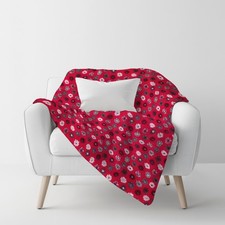 Plaid da divano Lana Cotta 150x170 margherite grigio fondo rosso