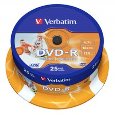 25 DVD-R Verbatim Printable ID Brand 4,7GB 16x Print STAMPABILI Cake Box 43538