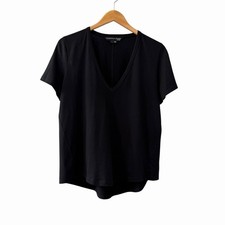 T-shirt donna Veronica Beard Jeans Cindy scollo a V taglia L nera 100% cotone Pima