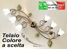 PLAFONIERA IN FERRO BATTUTO 6 LUCI AVORIO o RUGGINE LAMPADARIO DA SOFFITTO Ian2