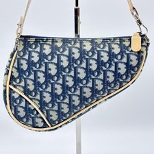 Borsa da sella Christian Dior Trotter Monogram in tela bianca navy vintage au...
