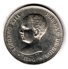 ESPAÑA 5 Pesetas plata 1890