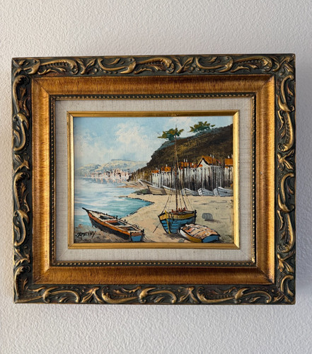Vintage coastal landscape oil - vintage,