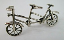 Figurina miniatura bicicletta tandem argento 800 vintage ruote mobili italiana  