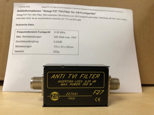 Zetagi filtro anti tvi - tvi, w