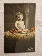 Cartolina Foto Bimbo su tappeto con fiori Foto Ars 0308 1923 ZA1314 ^