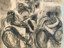 Beau Dessin Fusain Moto Course