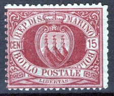 SAN MARINO 1892-94 STEMMA 15 CENTESIMI N.15 G.O MLH* VEDI VERSO