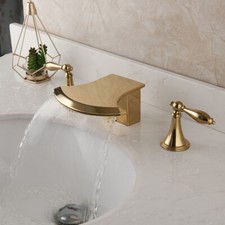 Rubinetto miscelatore lavabo bagno oro cascata a forma di ascia 2 maniglie rubinetto montaggio a ponte