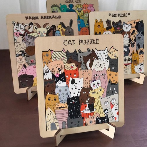 Puzzle legno cane gatto - in,