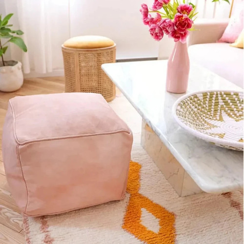 Leather pouf cover square - pouf,