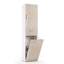 MOBILE COLONNA ARMADIO LAVANDERIA CESTELLO L45xP32xH195 CM COMPOS BIANCO ROVERE
