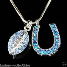 3D Blu Americana Calcio IN Swarovski Cristallo Sfera Ferro di Cavallo 2 Collana
