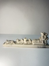 Statuina intaglio vintage artigianale PERLITE MARMO eschimese slitta cane carico CANADA