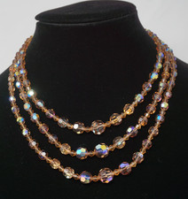 Collana vintage tono oro AURORA BOREALIS AB cristallo sfaccettato triplo filo 17''