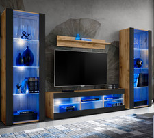 NUOVA komodee Tivoli Set Grande Parete Attrezzata, Rovero, Bianco, Nero, LED