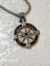 Collana Rosa Dei Venti Acciaio Inox Zirconi Neri S.Steel 