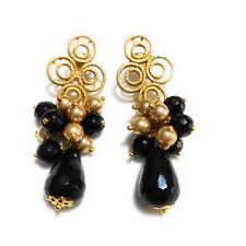 orecchini in Zama con perle di Majorca e pietre in onice nero Handmade