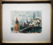 Tecnica Mista Moro Gino paesaggio Berna? in cornice coeva Arte del 900 Italia