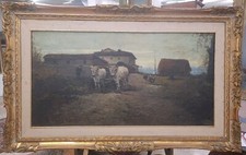 Dipinto Olio Su Tela Di Ferruccio Rontini Raffigurante Buoi Con Aratro XX Secolo