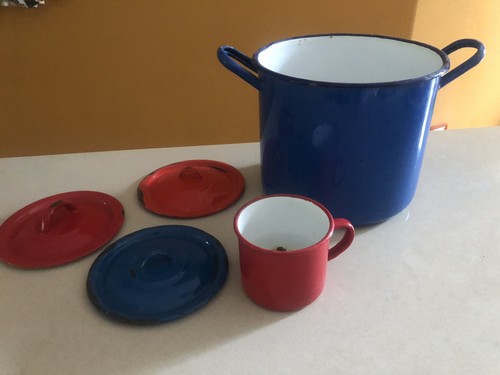 Set smalto pentola grande blu - smalto,