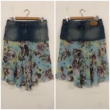 BENETTON Gonna jeans denim fantasia floreale celeste multicolore Tg 44