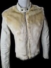 Giacca STRADIVARIUS ESPANIA  corta In Vera Pelle Bianco panna Con Pelliccia tg S