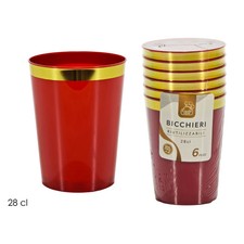 6 Bicchieri Rossi Con Bordo