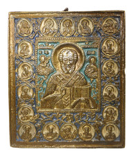 Icona In Bronzo Del Santo Nicola Miracoloso Russia 19 Secolo