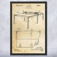 Table Tennis Patent Wall Art: Man Cave Decor, Ping Pong Gifts, Game Room Decor