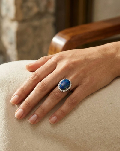 Nero blu opale anello diamante - nero,